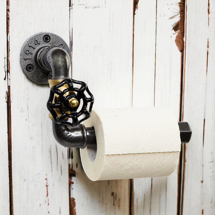 Distributeur Papier WC Vanne Noire - Modèle 3 - Petit Volant - Laiton et Fonte Distributeurs de papier hygiénique 