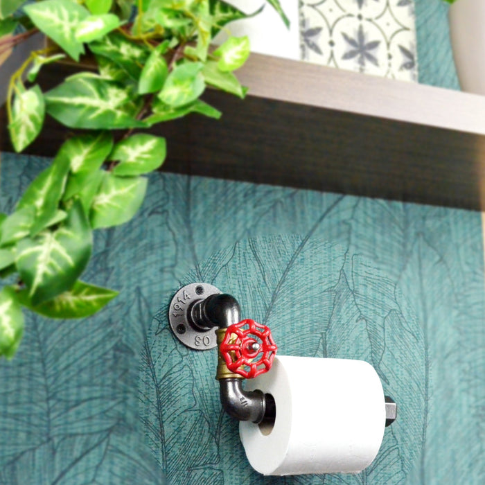 Dérouleur Papier WC Style Vanne Rouge | Modèle 3, Petit Volant Fonte & Laiton Distributeurs de papier hygiénique 