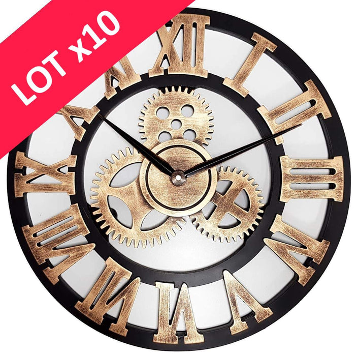 Lot x10 Horloges murales dorées style vintage avec chiffres romains 