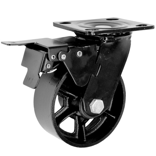 Roulette industrielle noire métal pour meuble - 125mm Pivotante + Frein 